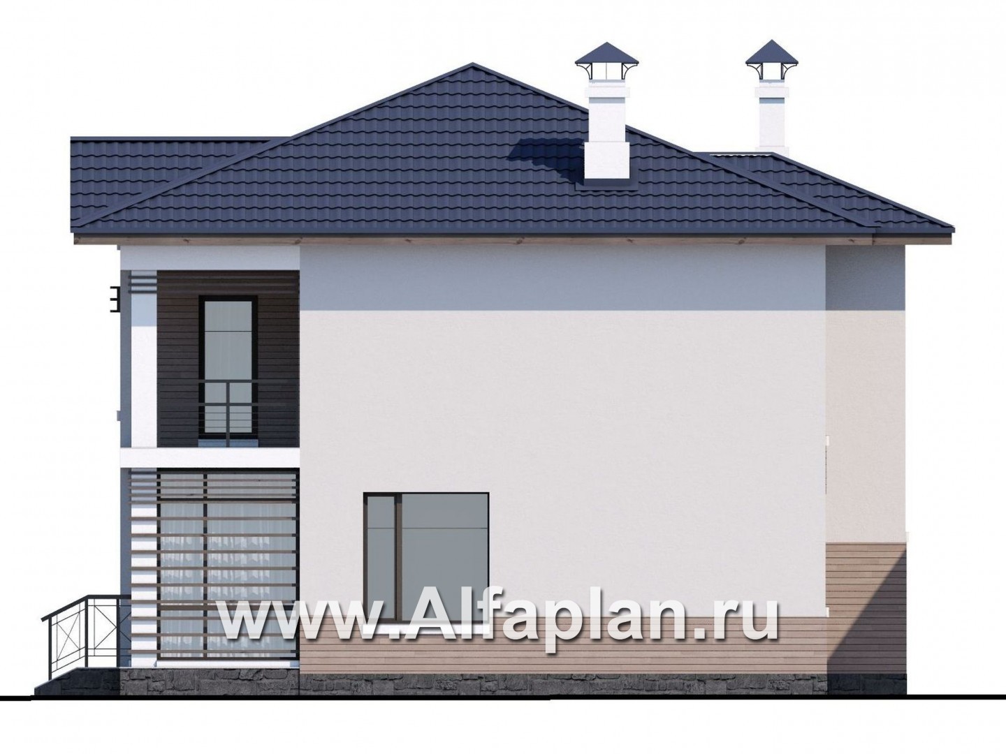 «Знаменка» - проект двухэтажного дома с балконом и с террасой, в современном стиле - фасад дома