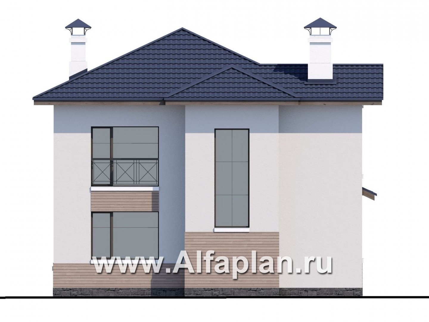 «Знаменка» - проект двухэтажного дома с балконом и с террасой, в современном стиле - фасад дома