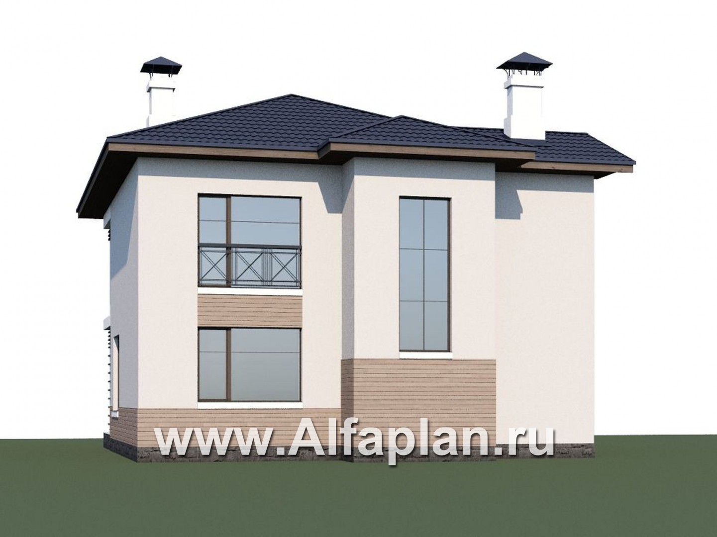 «Знаменка» - проект двухэтажного дома с балконом и с террасой, в современном стиле - дизайн дома №1