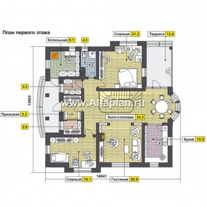 Проекты домов Альфаплан - Загородный коттедж в классическом стиле - превью плана проекта №1