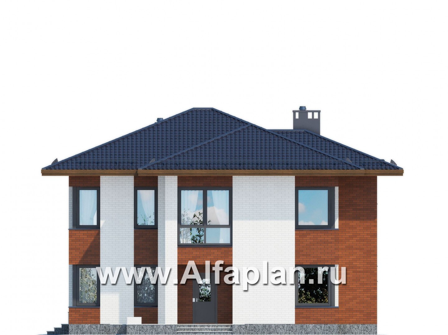 Проекты домов Альфаплан - Двухэтажный дом в современном стиле - изображение фасада №3