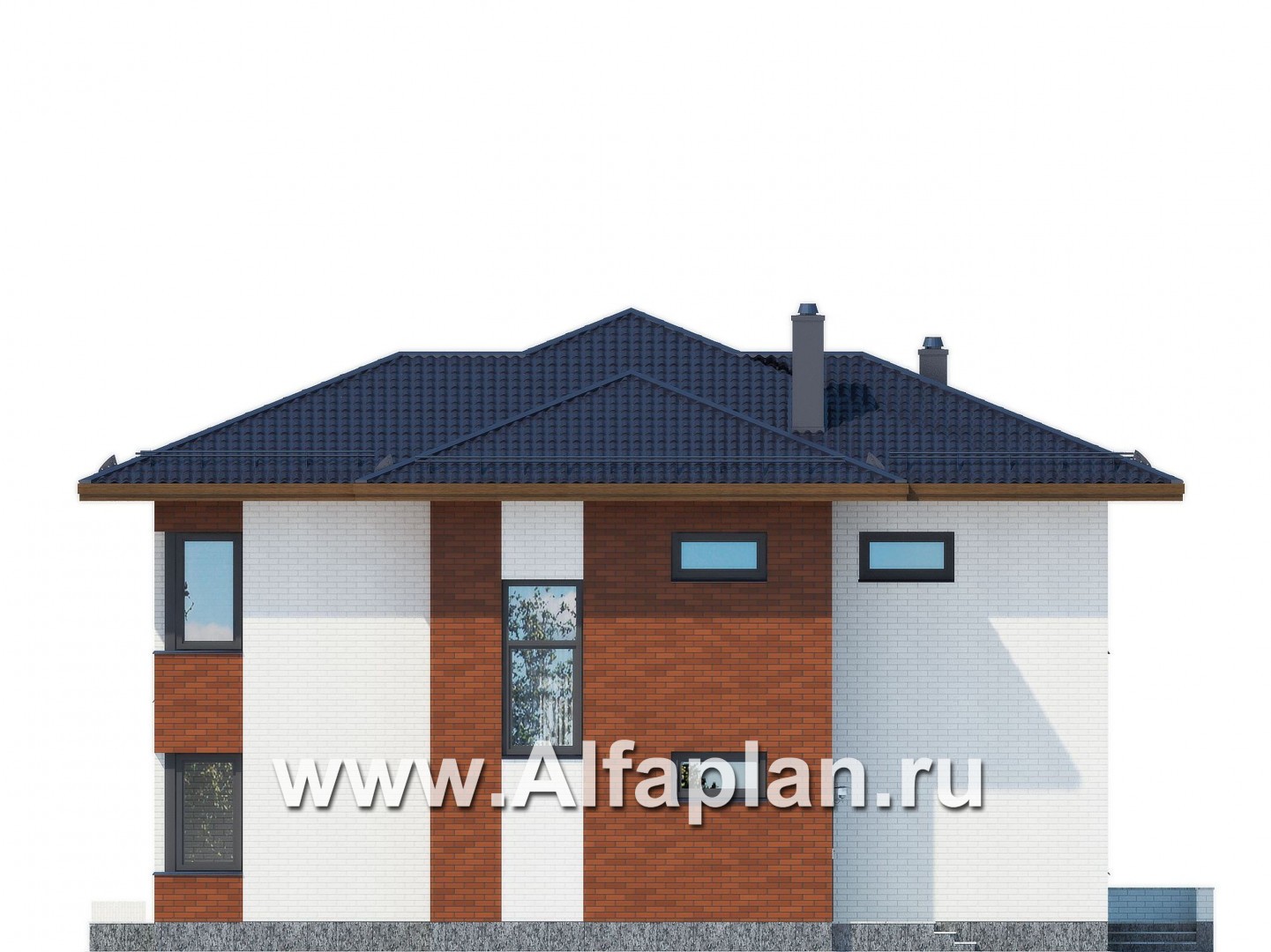 Проекты домов Альфаплан - Двухэтажный дом в современном стиле - изображение фасада №4