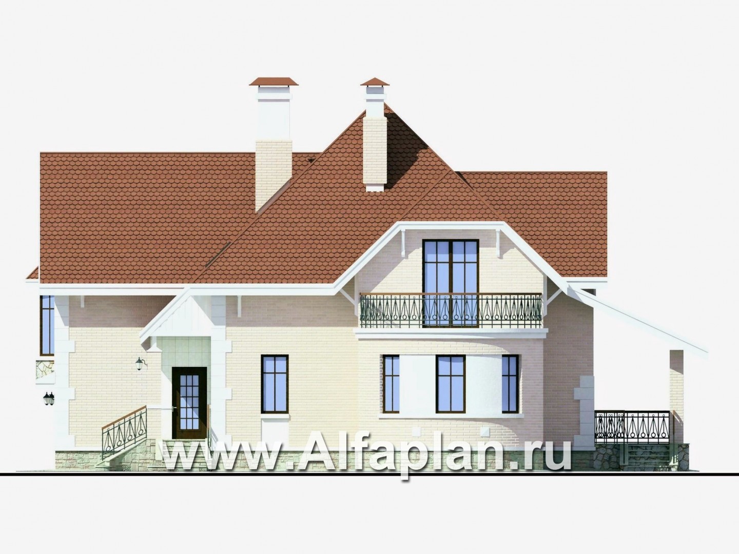 Проекты домов Альфаплан - «Ветер перемен» - проект дома с мансардой, с террасой и гаражом-навесом - изображение фасада №3