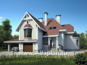 Проекты домов Альфаплан - «Ветер перемен» - проект дома с мансардой, с террасой и гаражом-навесом - превью основного изображения