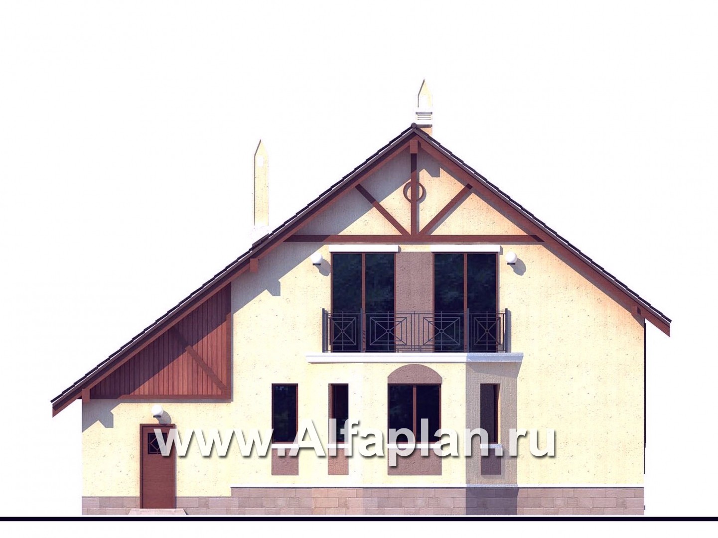 Проекты домов Альфаплан - «Регенсбург Плюс»- проект дома, в немецком стиле, с эркером, с гаражом и с цокольным этажом - изображение фасада №4