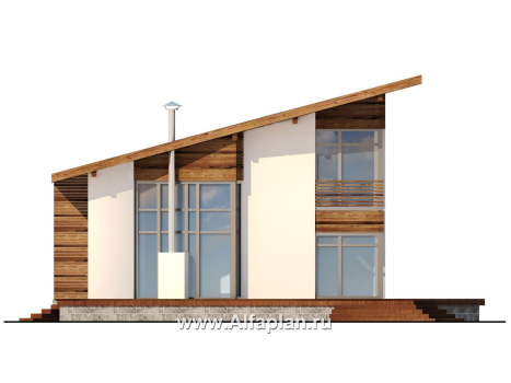 Проект дома с мансардой, с сауной и с террасой, со вторым светом гостиной, в скандинавском стиле - превью фасада дома