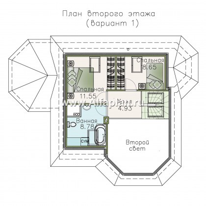 Проекты домов Альфаплан - «Душечка» - проект дома с мансардой, с террасой и вторым светом - превью плана проекта №2