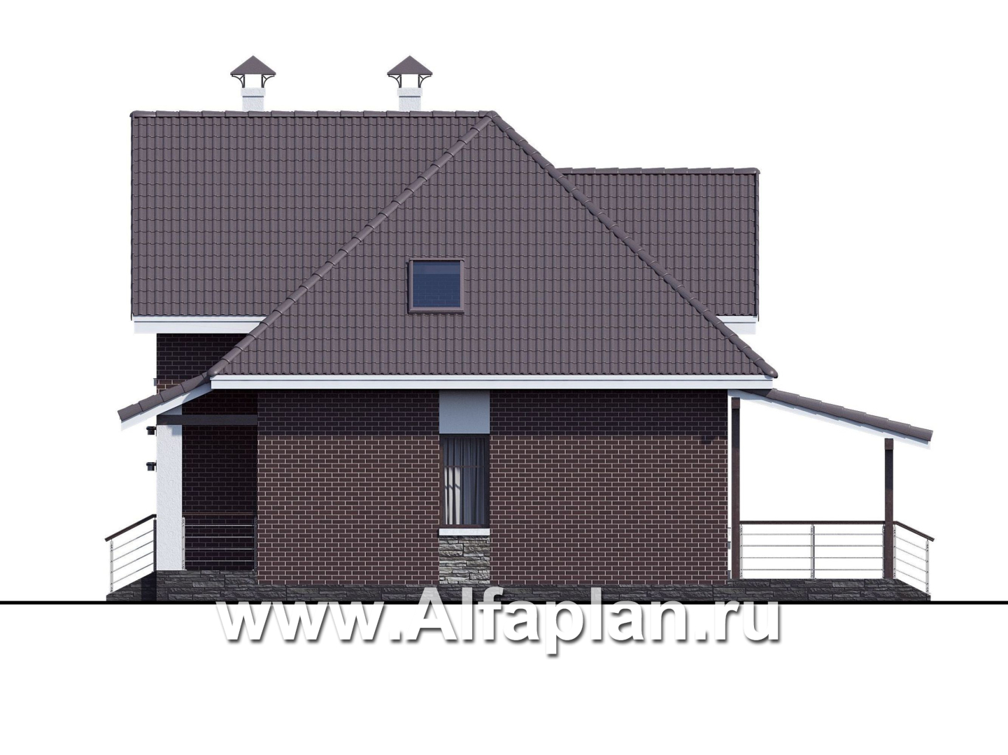 Проекты домов Альфаплан - «Кассиопея» - проект дома с мансардой, с террасой, в современном стиле, 4 или 5 спален, сауна - изображение фасада №2