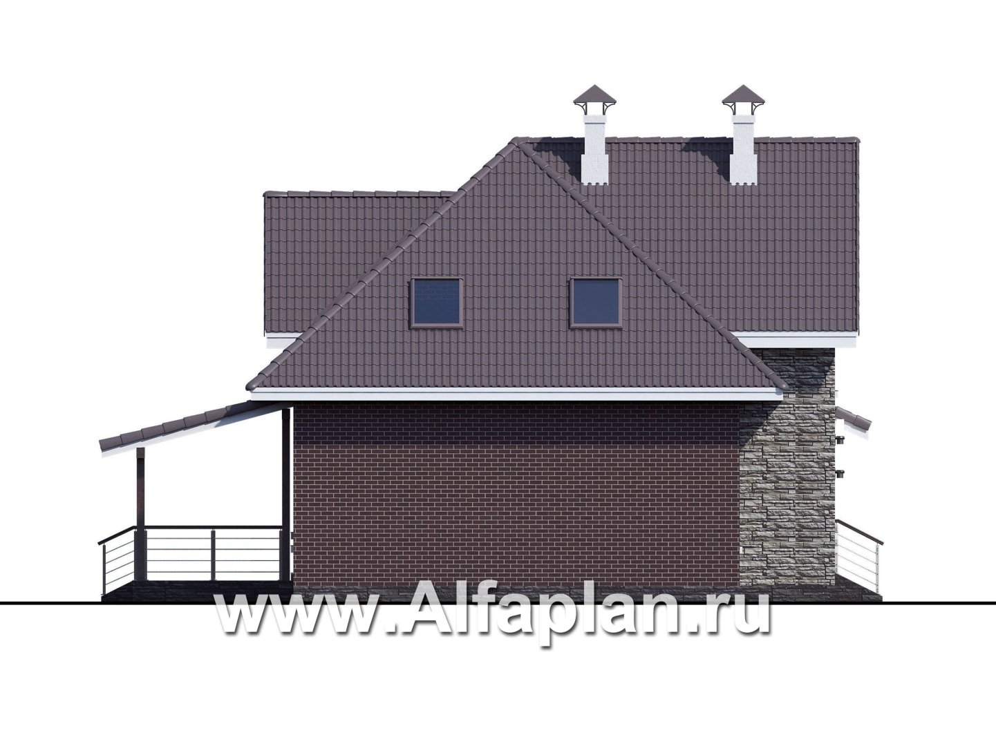 Проекты домов Альфаплан - «Кассиопея» - проект дома с мансардой, с террасой, в современном стиле, 4 или 5 спален, сауна - изображение фасада №3
