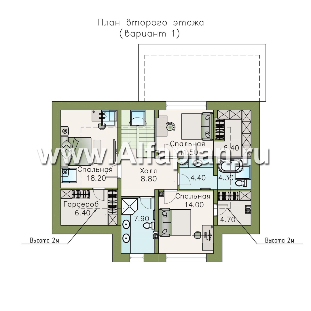 Проекты домов Альфаплан - «Кассиопея» - проект дома с мансардой, с террасой, в современном стиле, 4 или 5 спален, сауна - изображение плана проекта №3
