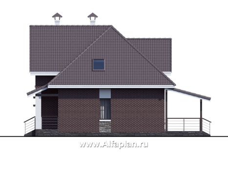Проекты домов Альфаплан - «Кассиопея» - проект дома с мансардой, с террасой, в современном стиле, 4 или 5 спален, сауна - превью фасада №2