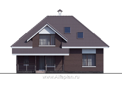 Проекты домов Альфаплан - «Кассиопея» - проект дома с мансардой, с террасой, в современном стиле, 4 или 5 спален, сауна - превью фасада №4