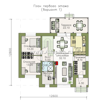 Проекты домов Альфаплан - «Кассиопея» - проект дома с мансардой, с террасой, в современном стиле, 4 или 5 спален, сауна - превью плана проекта №1