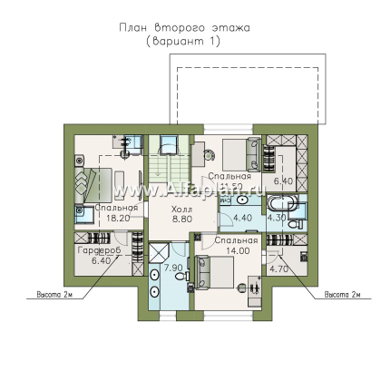 Проекты домов Альфаплан - «Кассиопея» - проект дома с мансардой, с террасой, в современном стиле, 4 или 5 спален, сауна - превью плана проекта №3
