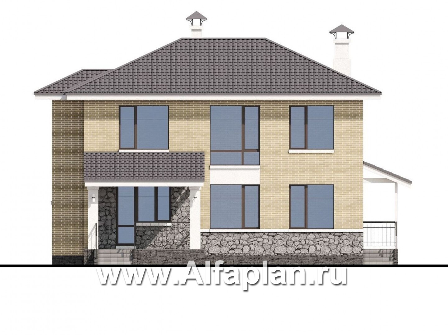 Проекты домов Альфаплан - «Благополучие» - классический коттедж с открытой планировкой - изображение фасада №4