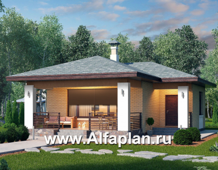 Проекты домов Альфаплан - «Виньон» - проект одноэтажного дома с большой террасой - превью дополнительного изображения №1