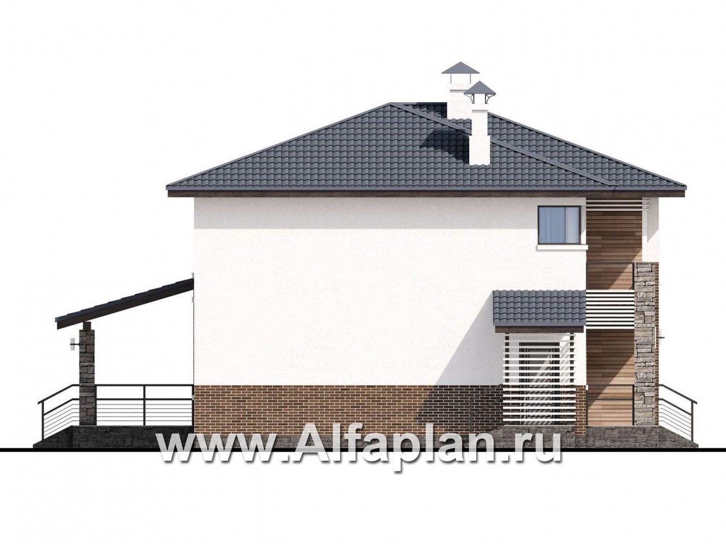 Проекты домов Альфаплан - «Страйк» - современный дом с открытой планировкой - изображение фасада №3