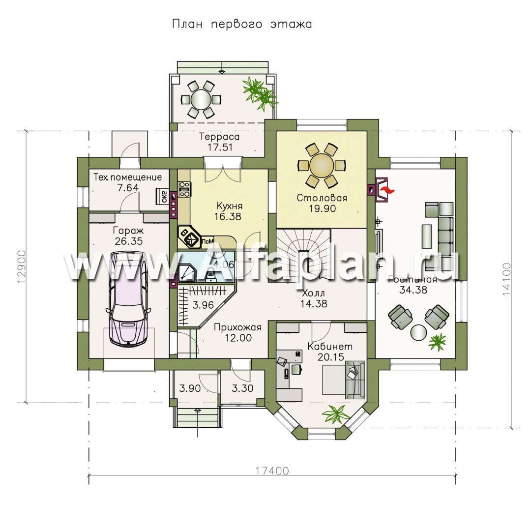 Проекты домов Альфаплан - «Последний герой» - дом в английском стиле с двусветной гостиной - план проекта №1