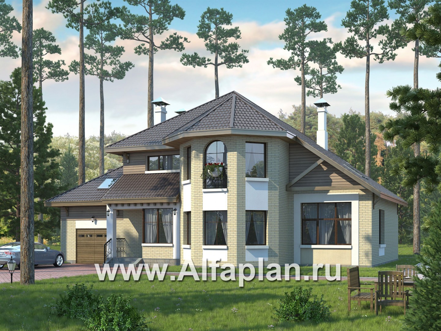 Проекты домов Альфаплан - «Последний герой» - особняк с двусветной гостиной - основное изображение
