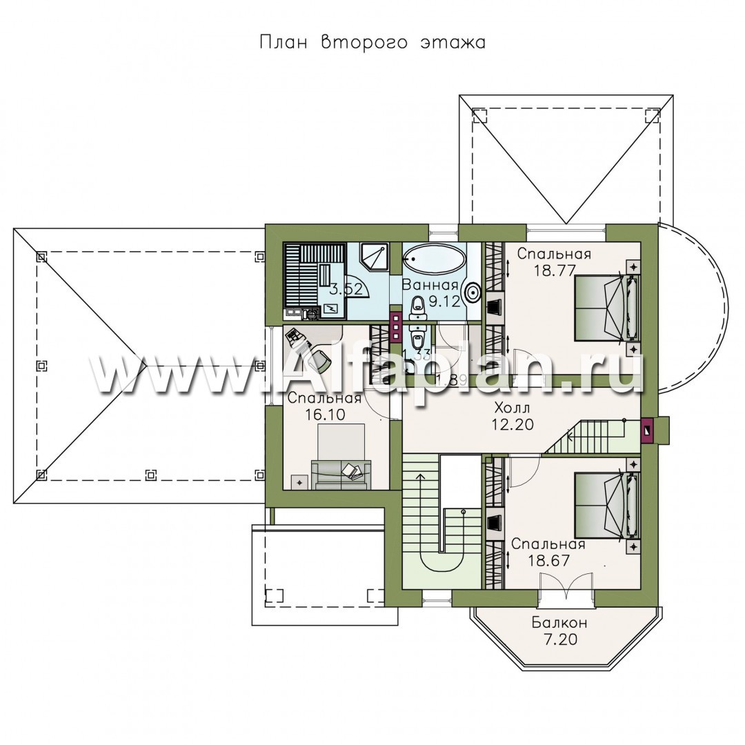 Проекты домов Альфаплан - «Золотая середина» - проект коттеджа с жилой мансардой и навесом для машин - изображение плана проекта №2