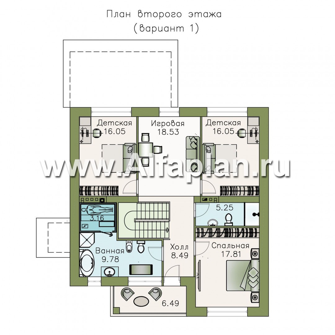 Проекты домов Альфаплан - «Седьмая высота» - комфортабельный дом с большой гостиной - изображение плана проекта №2