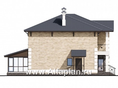 Проекты домов Альфаплан - «Седьмая высота» - комфортабельный дом с большой гостиной - превью фасада №4
