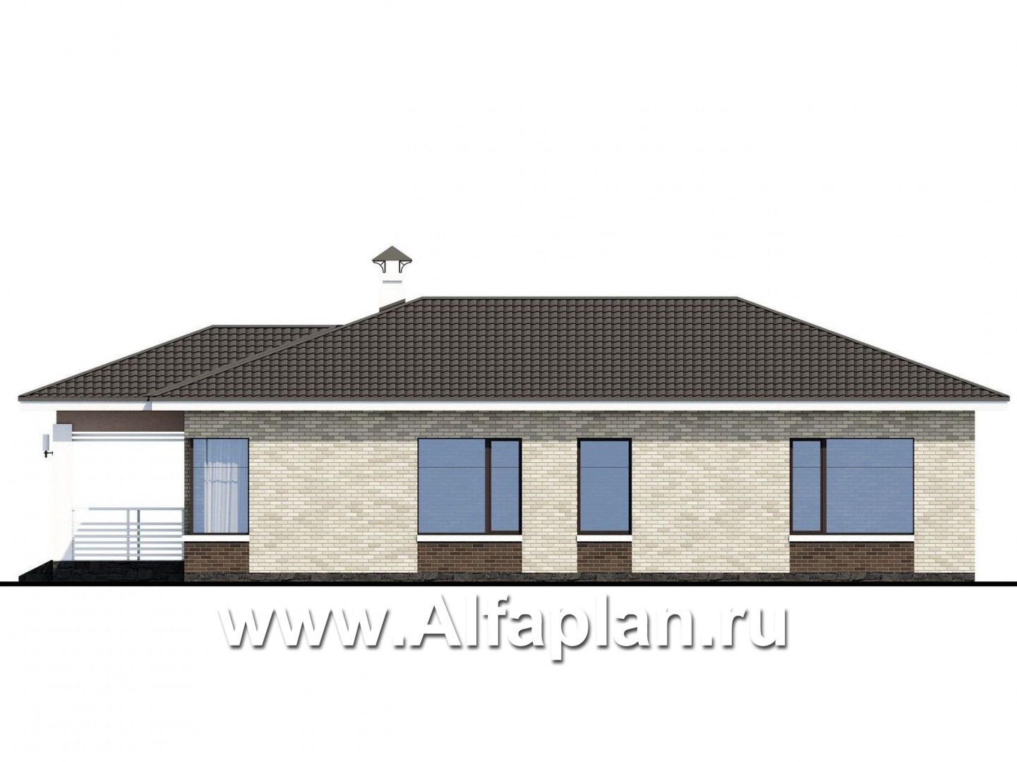 Проекты домов Альфаплан - «Гестия» - современный одноэтажный коттедж с террасой - изображение фасада №2