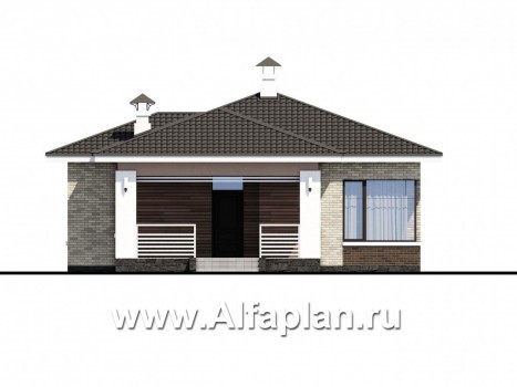 Проекты домов Альфаплан - «Гестия» - современный одноэтажный коттедж с террасой - превью фасада №1