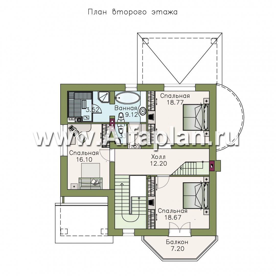 Проекты домов Альфаплан - «Золотая середина» - коттедж с жилой мансардой - план проекта №2