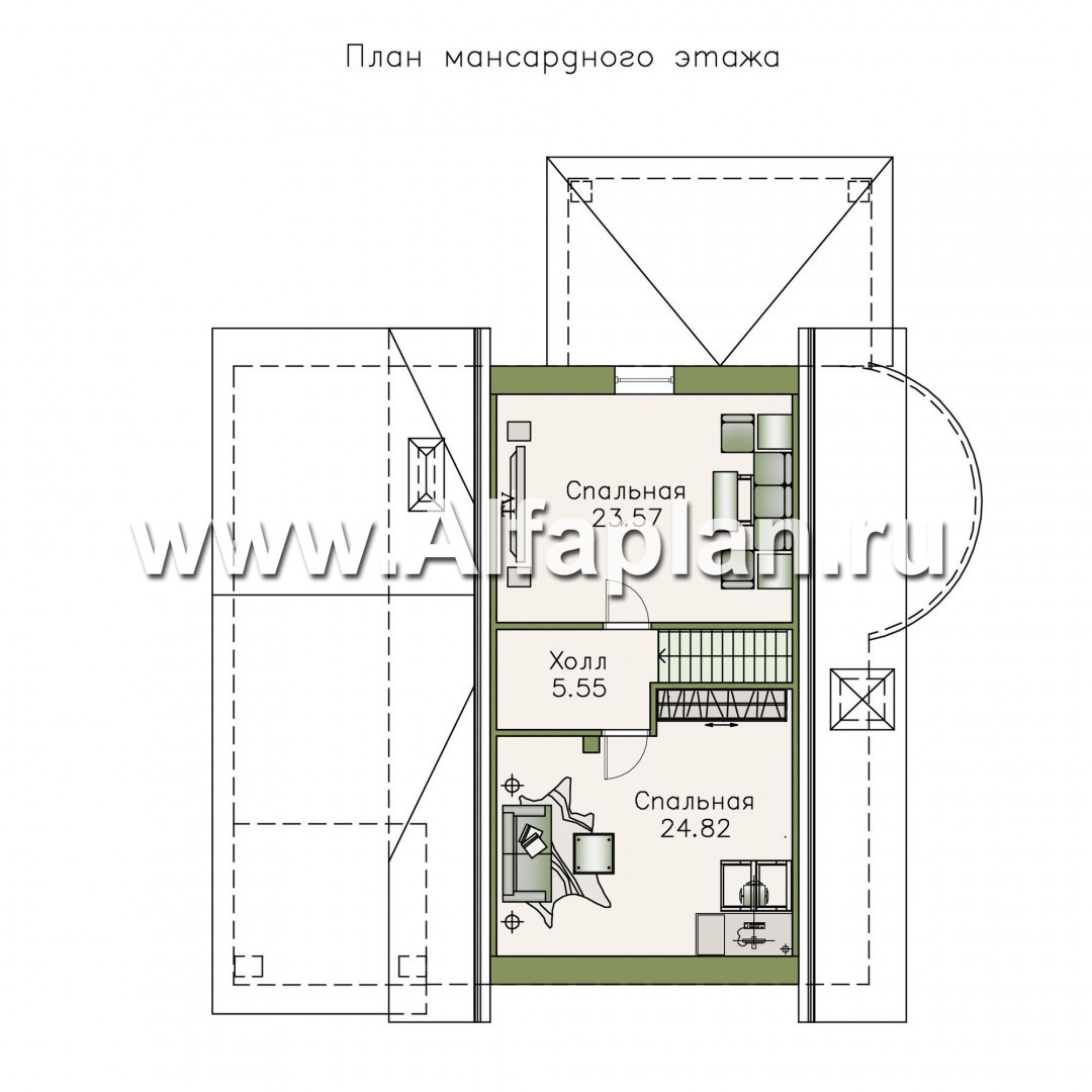 Проекты домов Альфаплан - «Золотая середина» - коттедж с жилой мансардой - план проекта №3