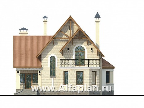 Проекты домов Альфаплан - «Золотая середина» - коттедж с жилой мансардой - превью фасада №1
