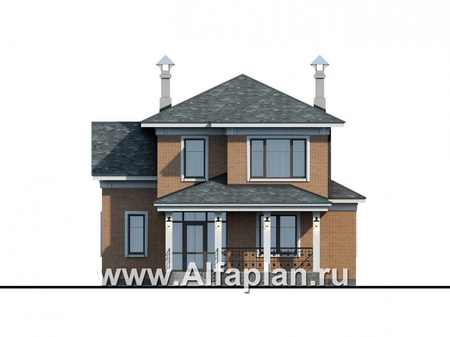 Проекты домов Альфаплан - «Портал» - двухэтажный классический коттедж - изображение фасада №1
