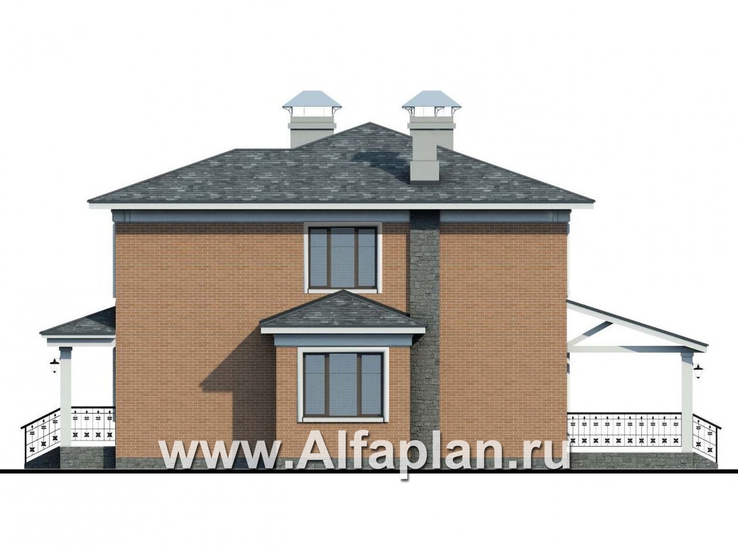 Проекты домов Альфаплан - «Портал» - двухэтажный классический коттедж - изображение фасада №2