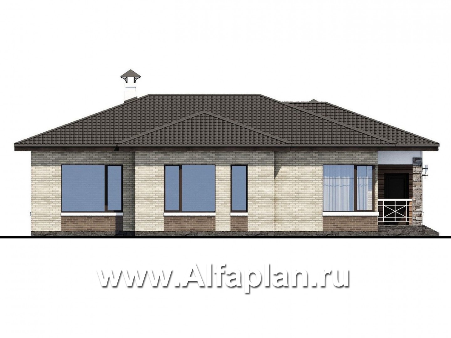Проекты домов Альфаплан - «Грация» - современный компактный одноэтажный коттедж с террасой - изображение фасада №3