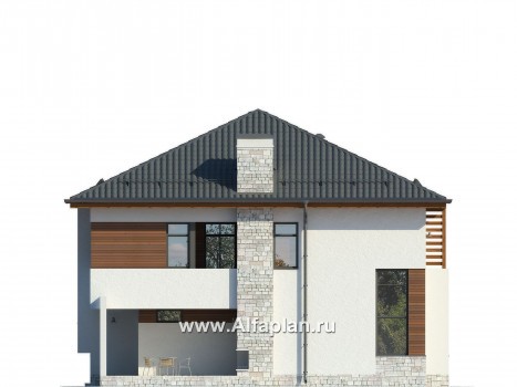Проекты домов Альфаплан - Современный двухэтажный дом - превью фасада №4