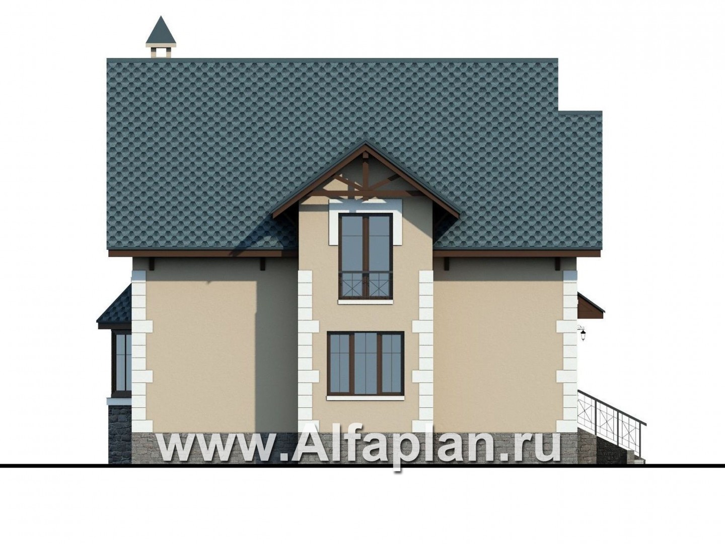 Проекты домов Альфаплан - «Менестрель» - проект дома из блоков, с навесом на 1 авто, для узкого участка - изображение фасада №3