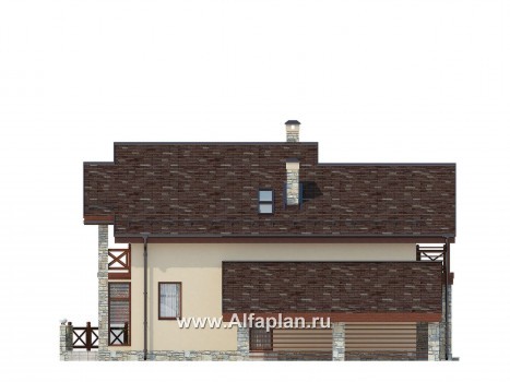 Проекты домов Альфаплан - Двухэтажный коттедж с террасами и зимним садом - превью фасада №4