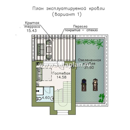 Проекты домов Альфаплан - «Приоритет» - компактный трехэтажный дом с «зеленой» кровлей - превью плана проекта №4