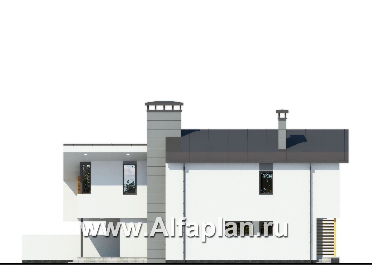 Проекты домов Альфаплан - Современный коттедж с оригинальной планировкой и архитектурой - изображение фасада №3