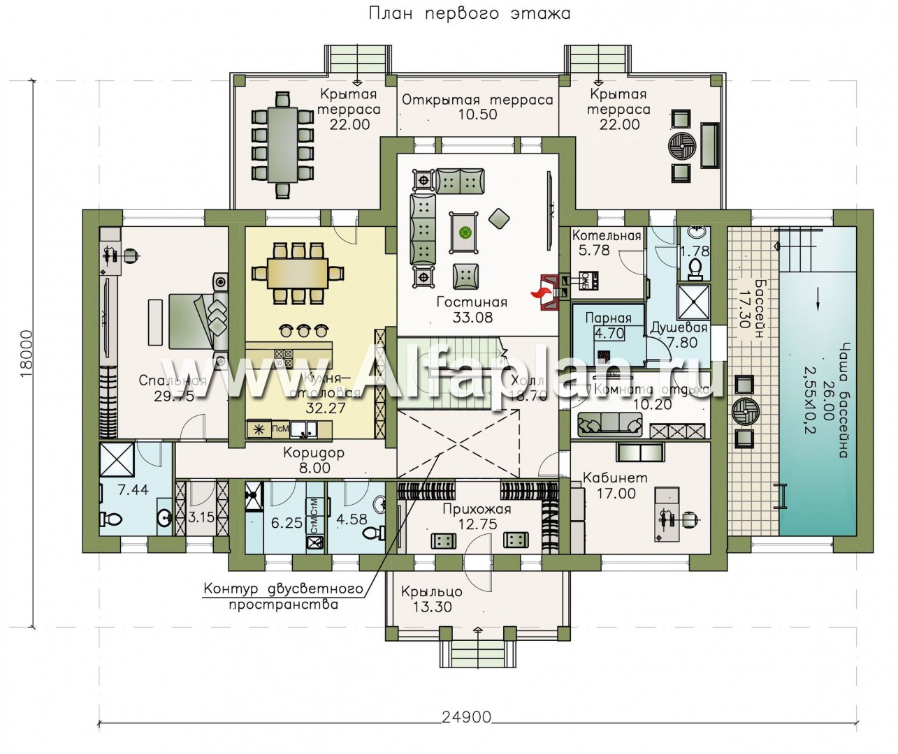Проекты домов Альфаплан - Вилла в классическом стиле с бассейном - план проекта №1