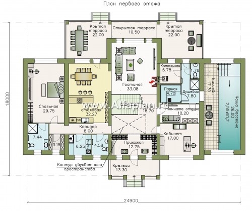 Проекты домов Альфаплан - Вилла в классическом стиле с бассейном - превью плана проекта №1
