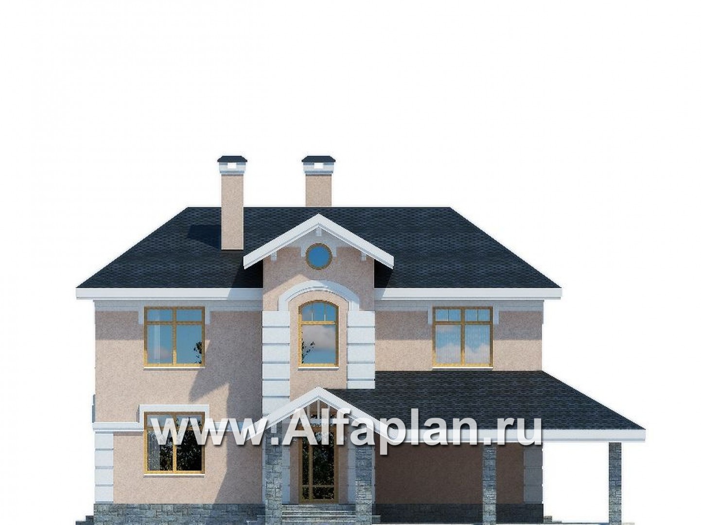 Проекты домов Альфаплан - Респектабельный коттедж с навесом для машин - изображение фасада №4