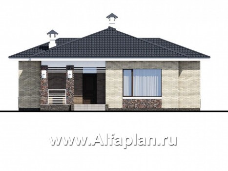 Проекты домов Альфаплан - «Муза» - современный одноэтажный коттедж с террасой - превью фасада №1
