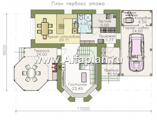 Проекты домов Альфаплан - Двухэтажный дом с эркером - превью плана проекта №1