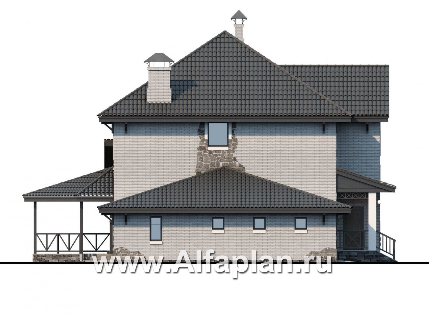 Проекты домов Альфаплан - «Фабула» - классический коттедж с гаражом и бильярдной - изображение фасада №3