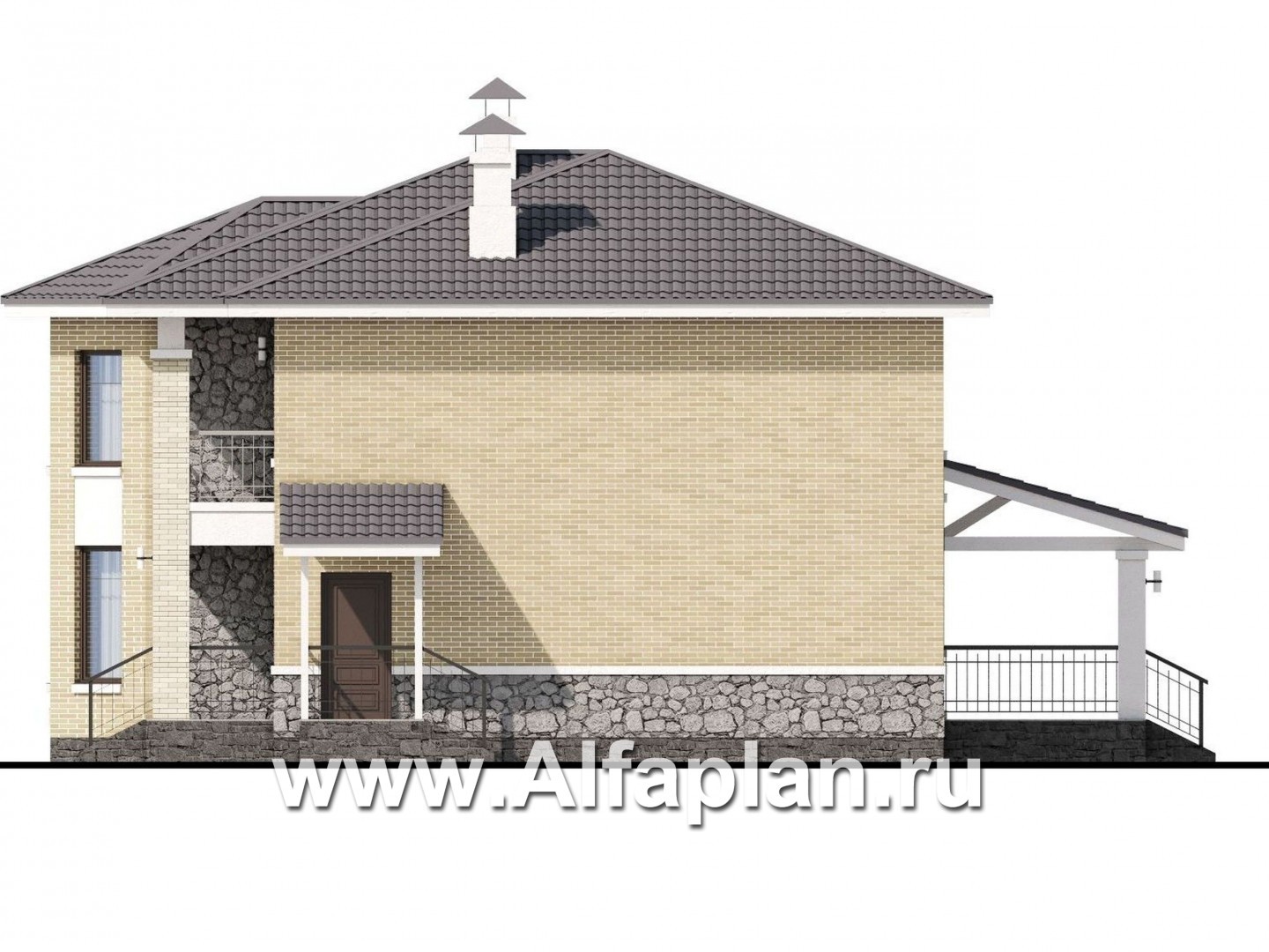 Проекты домов Альфаплан - «Благополучие» - классический коттедж с открытой планировкой - изображение фасада №2