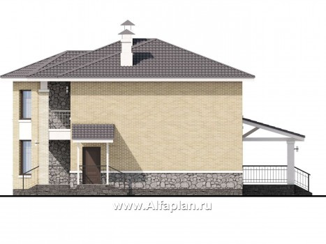 Проекты домов Альфаплан - «Благополучие» - классический коттедж с открытой планировкой - превью фасада №2