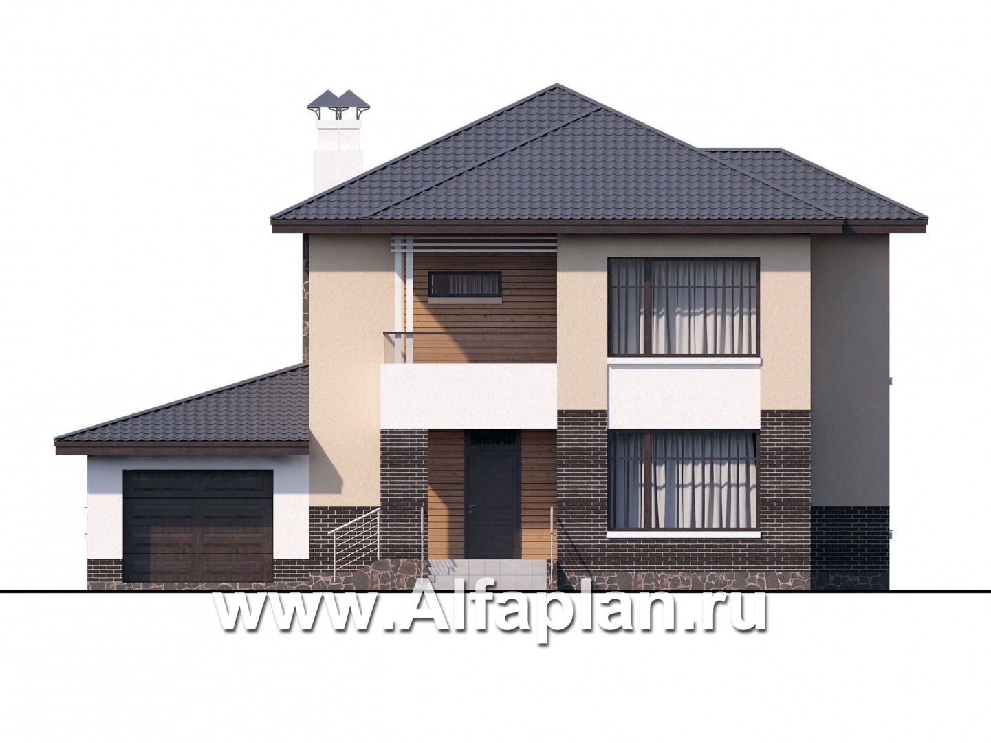 Проекты домов Альфаплан - «Ирида» - стильный современный дом с гаражом - изображение фасада №1