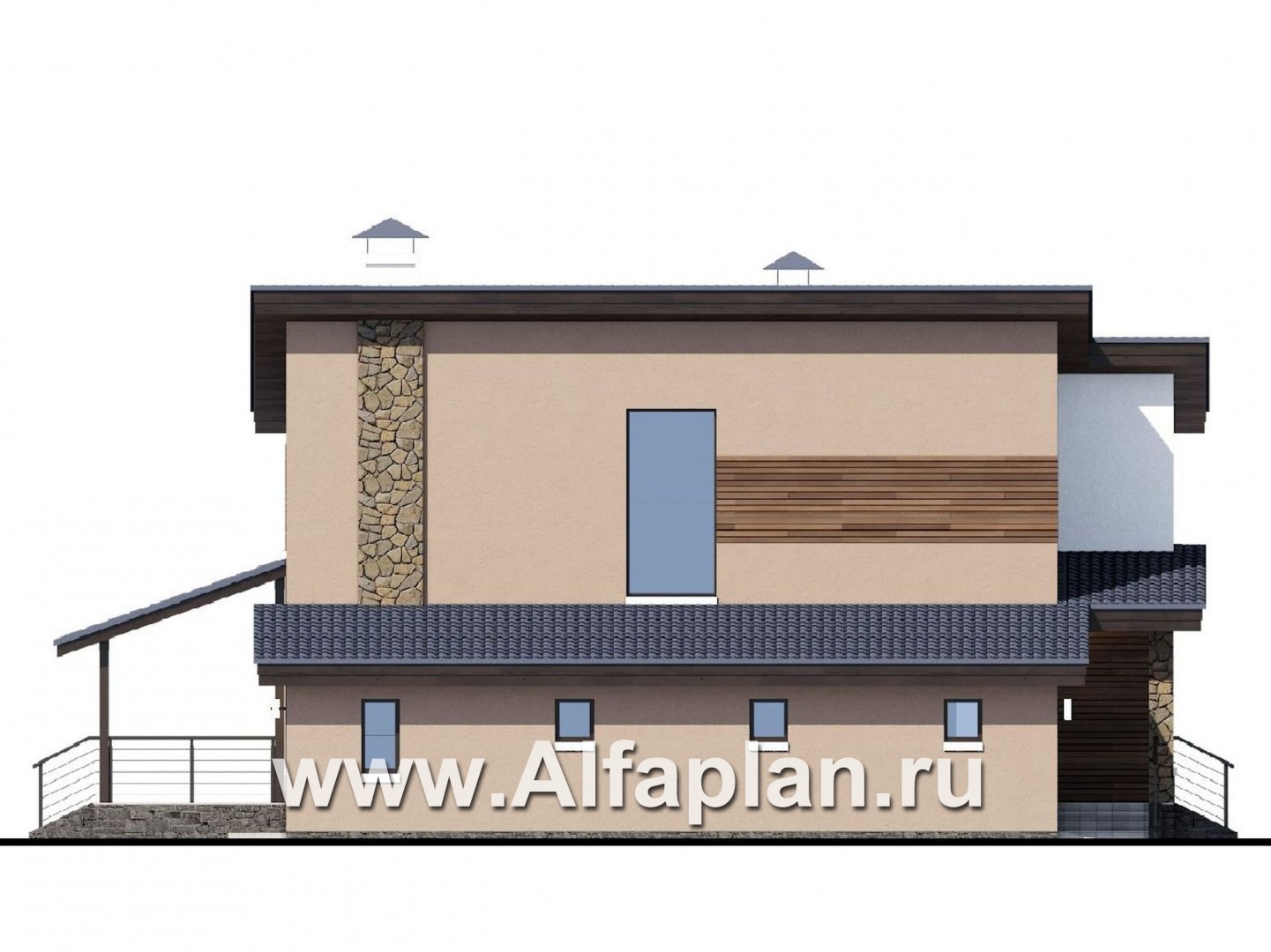 Проекты домов Альфаплан - «Борей» - стильный коттедж с односкатной крышей - изображение фасада №3