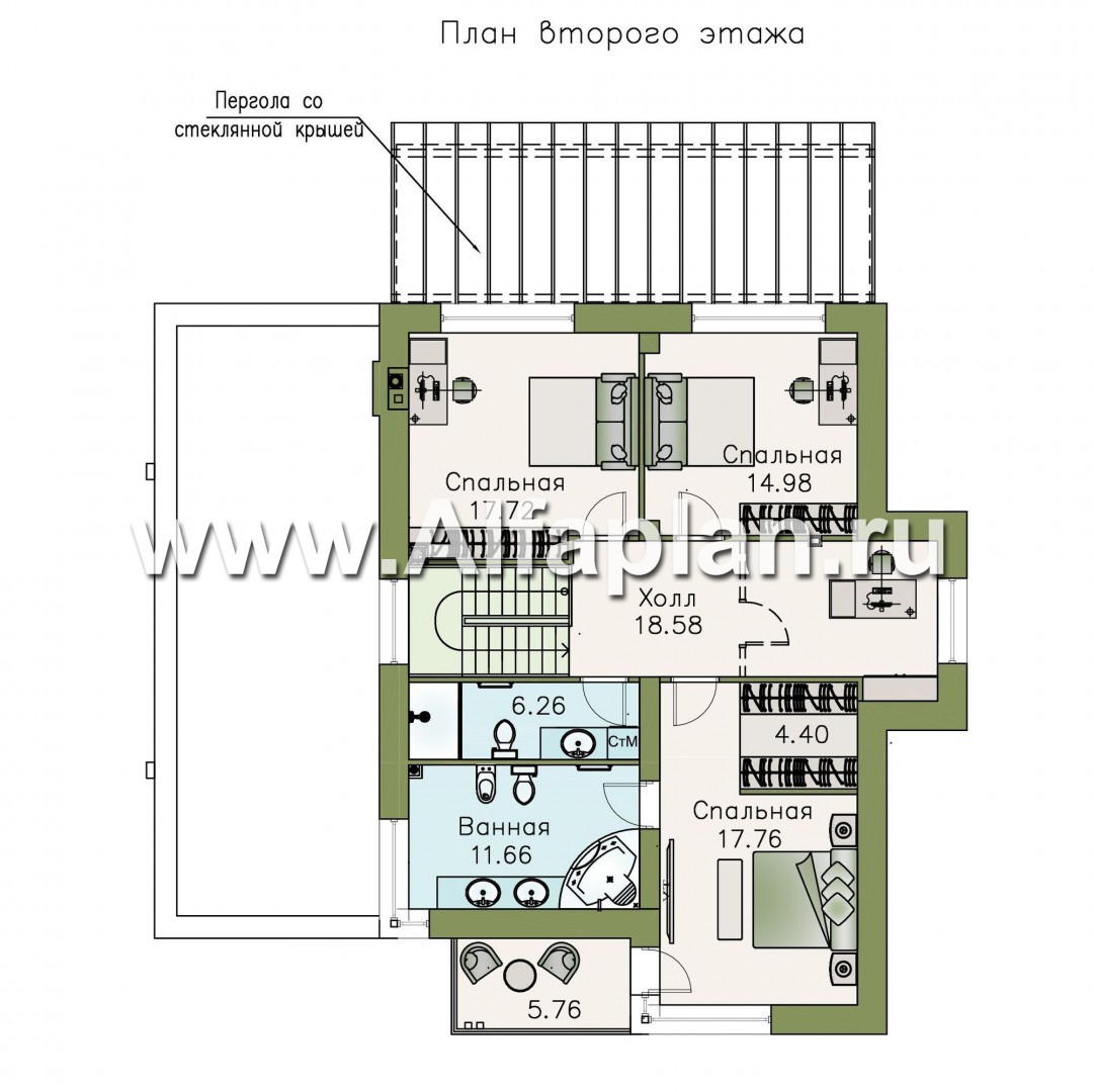 Проекты домов Альфаплан - «Эвр» - современный коттедж с плоской кровлей - изображение плана проекта №2